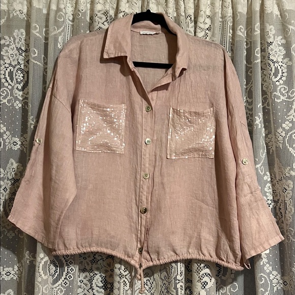 Puro Lino Tops - Puro Lino Pink Linen Blouse